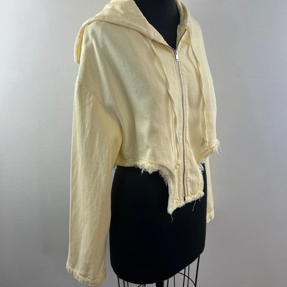 Cropped Yellow Raw-Hem Zip Hoodie and Bralette
